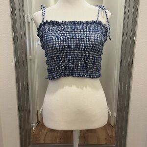 Blue Gingham Smocked Crop Top M